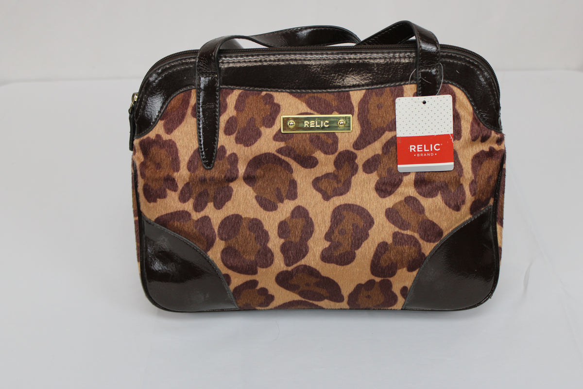 Relic satchel purse with faux fur body, synthetic leather, NWT