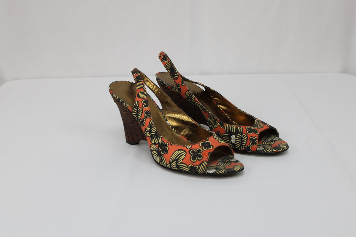 Anne Klein floral print sling back wedge pump, nylon upper, Women's 10.5