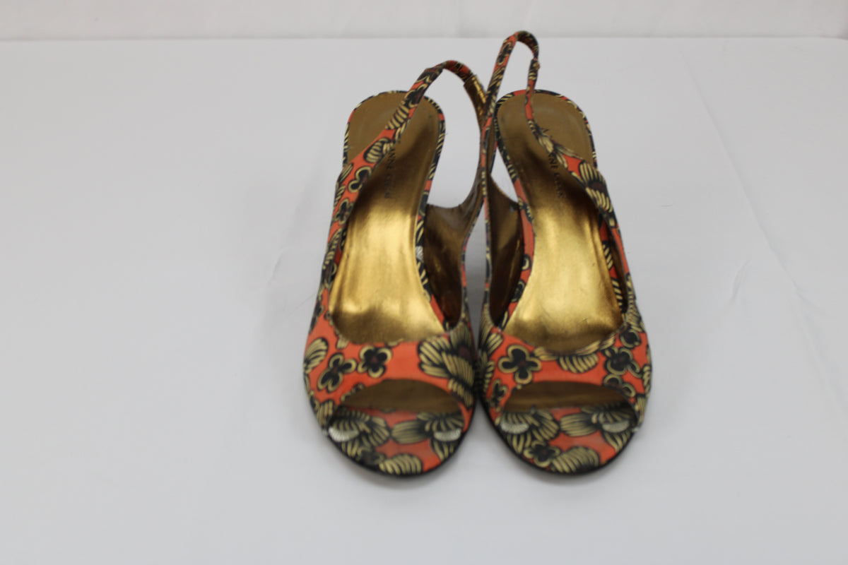 Anne Klein floral print sling back wedge pump, nylon upper, Women's 10.5