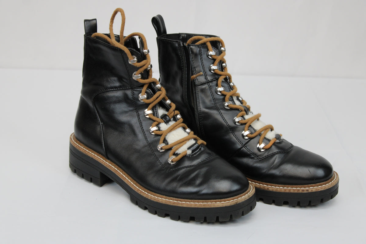 A New Day synthetic leather logger style boot with lugged sole, New without box, Women's 8