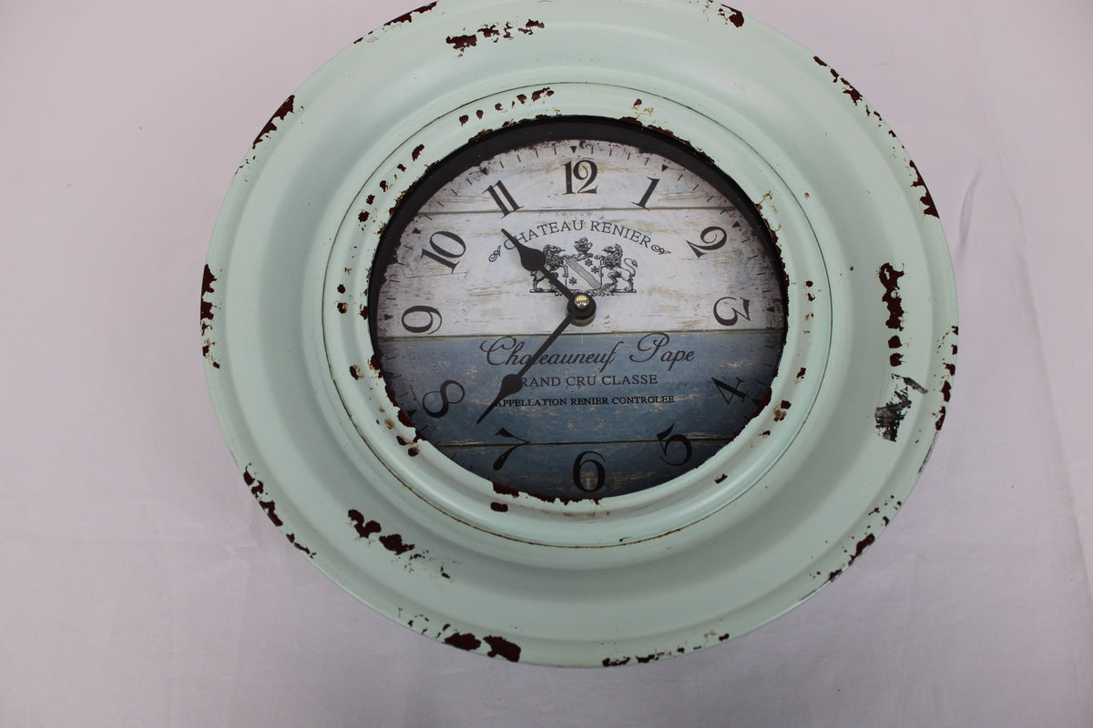 Antiqued 10'' metallic clock with old world French theme