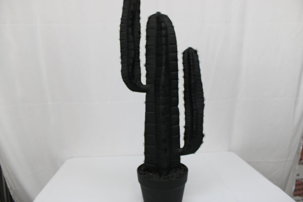 18 inch plastic decorative potted cactus, black mono