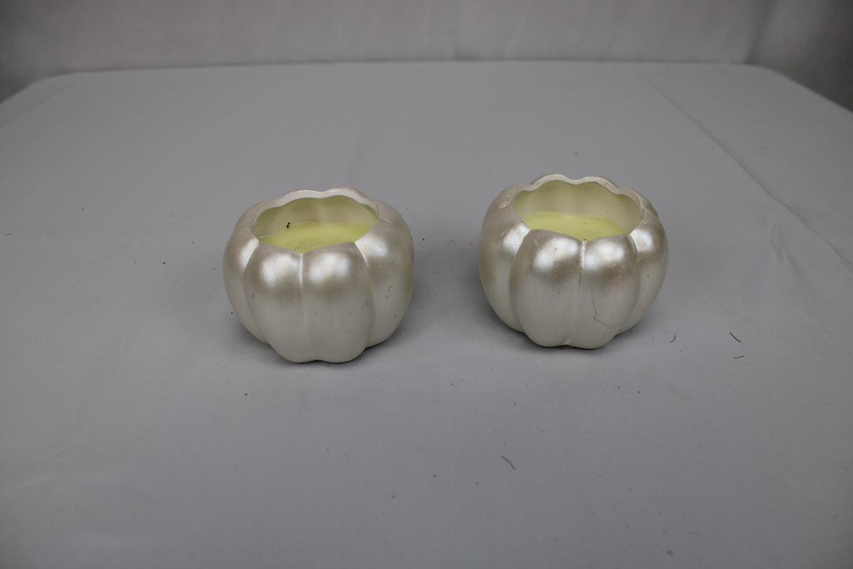 Vintage ceramic pumpkin candle set, ivory, unused