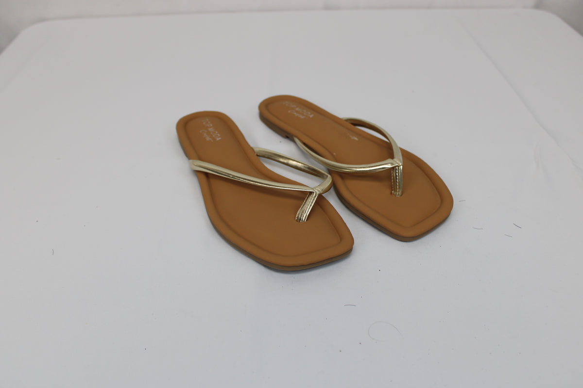 Top Moda memory foam flip flop sandal, gold strap, Women's 9